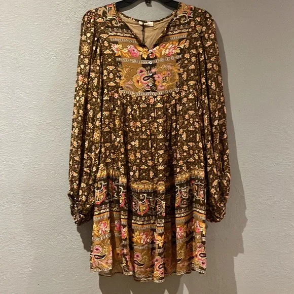New SPELL MADAME PEACOCK BOHO festival Relax fit MINI DRESS - COFFEE - Picture 6 of 14